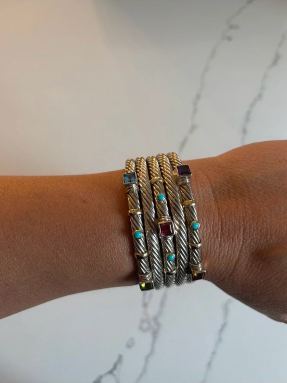 David Yurman Multi-Gemstone Cable Bracelets in Silver and Gold Tones